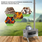 Portable Wood Stove with 6 Stainless Chimney Pipes for Outdoor Heating & Cooking