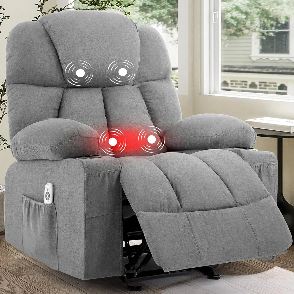 Massage Rocker Recliner Chair with Heat & Vibration 4 Pockets 2 Cup Holders