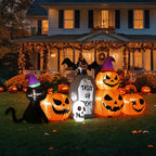 8ft Halloween Pumpkin Black Cat Tombstone Inflatable Yard Decor With Led Lights, Blow Up Outdoor Decoration For Lawn Garden Porch Party