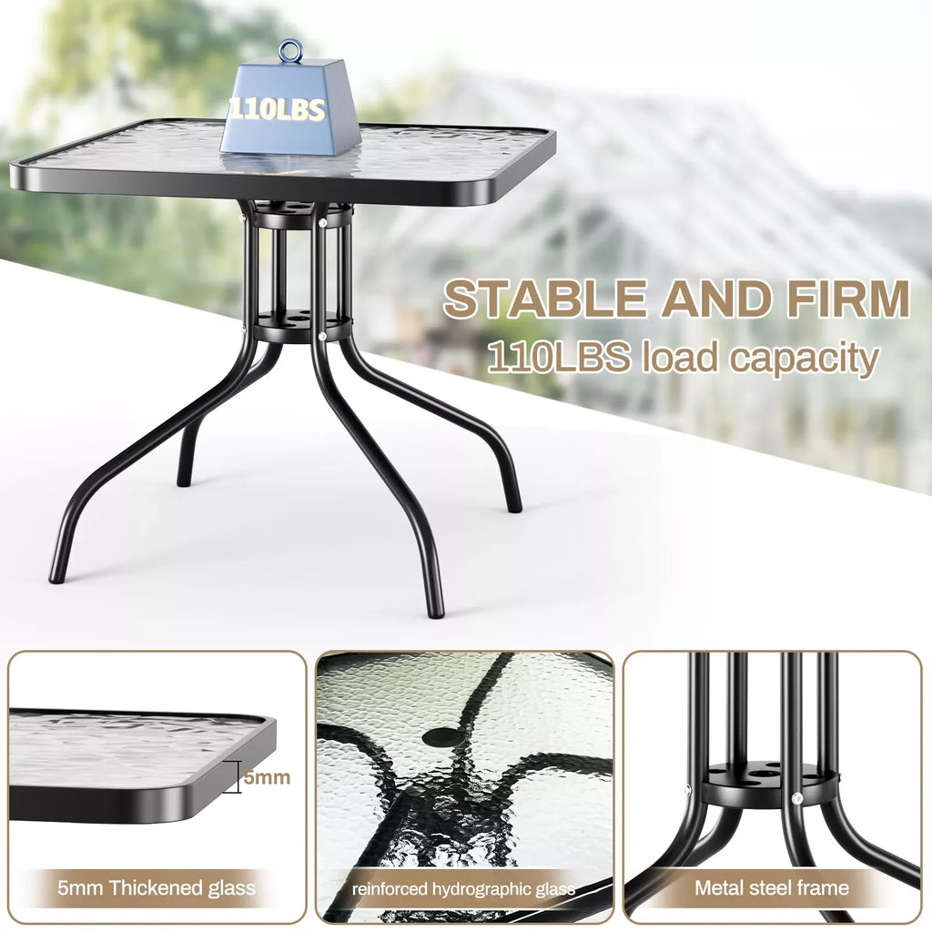 All Weather Outdoor Furniture W/ 30"x30" Table and 4 Stackable Chairs