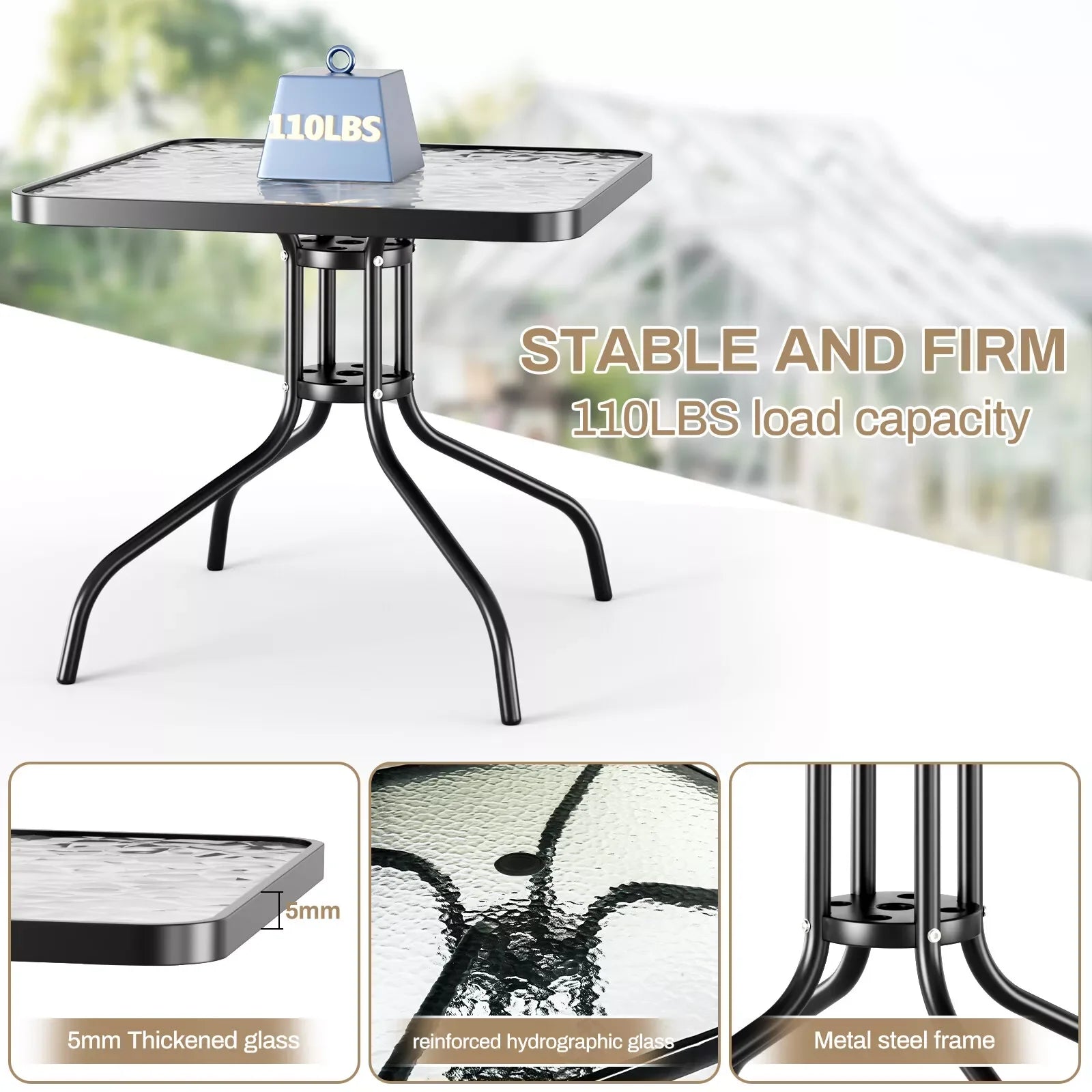 All Weather Outdoor Furniture W/ 30"x30" Table and 4 Stackable Chairs