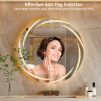 60/80CM LED Bathroom Mirror Circle Backlit HD Wall Antifog Vanity Mirror Shatterproof 3 Colors Lights Dimmable