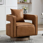 Upholstered Swivel Accent Chair Set of 2 Linen Open Back Barrel Chair with Pillow