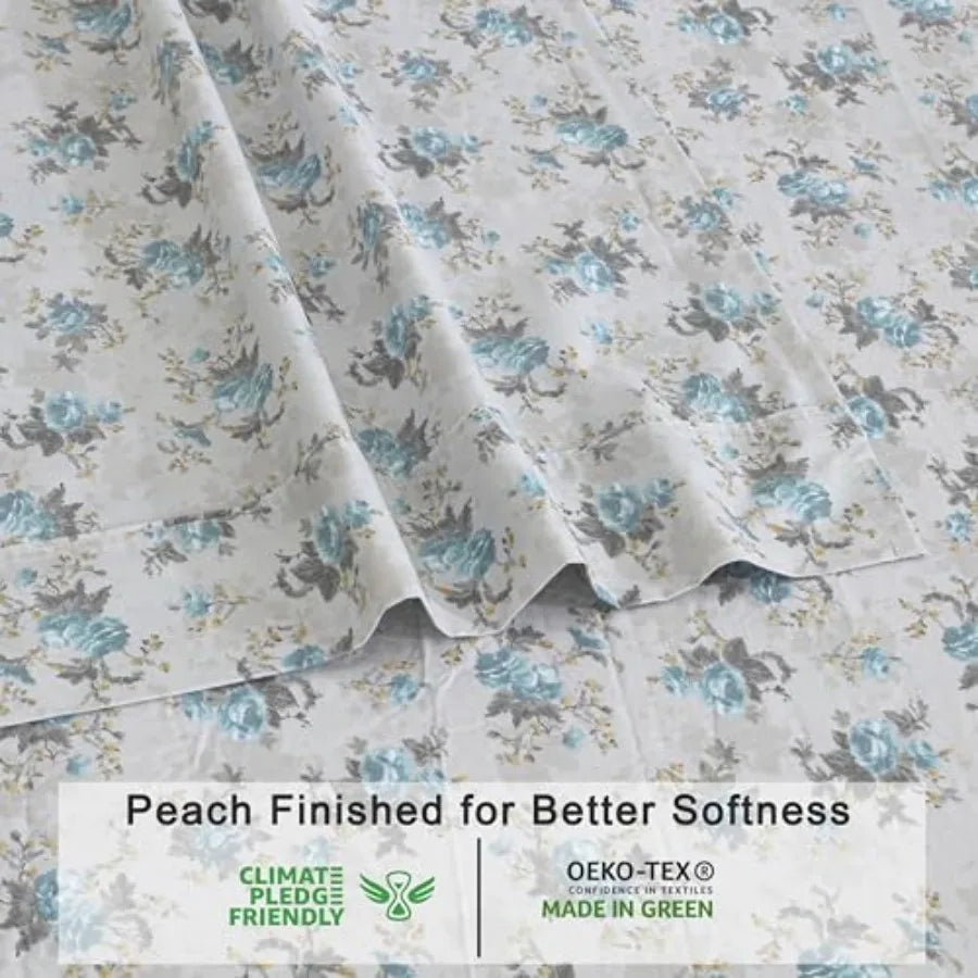 100% Cotton Organic Percale Sheets Size Crisp Cooling Bed Sheets for Hot Sleepers, Deep Pocket 15", Soft Peach Finish