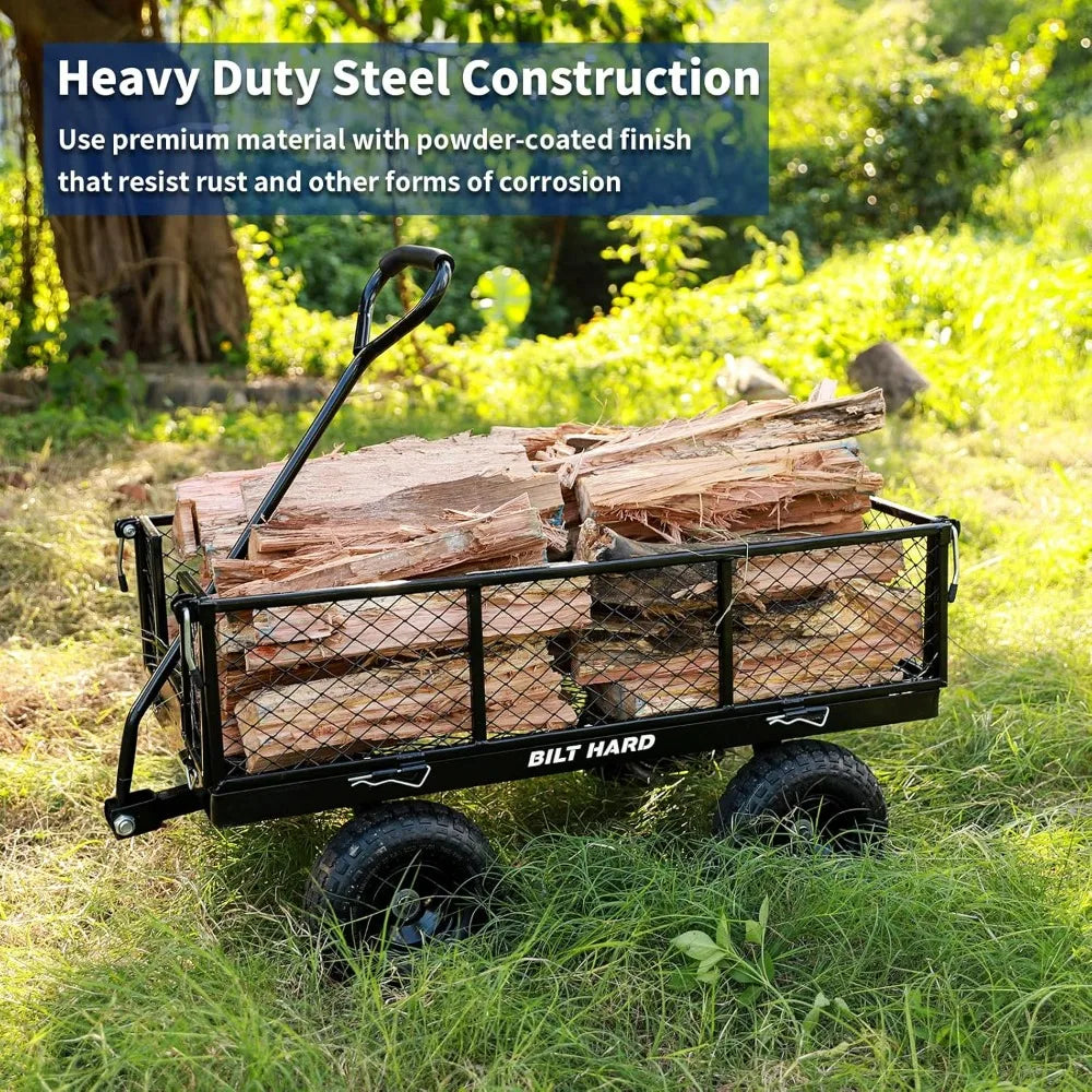 400 lbs 10" Flat Free Tires Steel Garden Cart with 180° Rotating Handle and Removable Sides