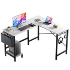L Shaped Standing Office Computer Desk with Storage Bag and Side Hook