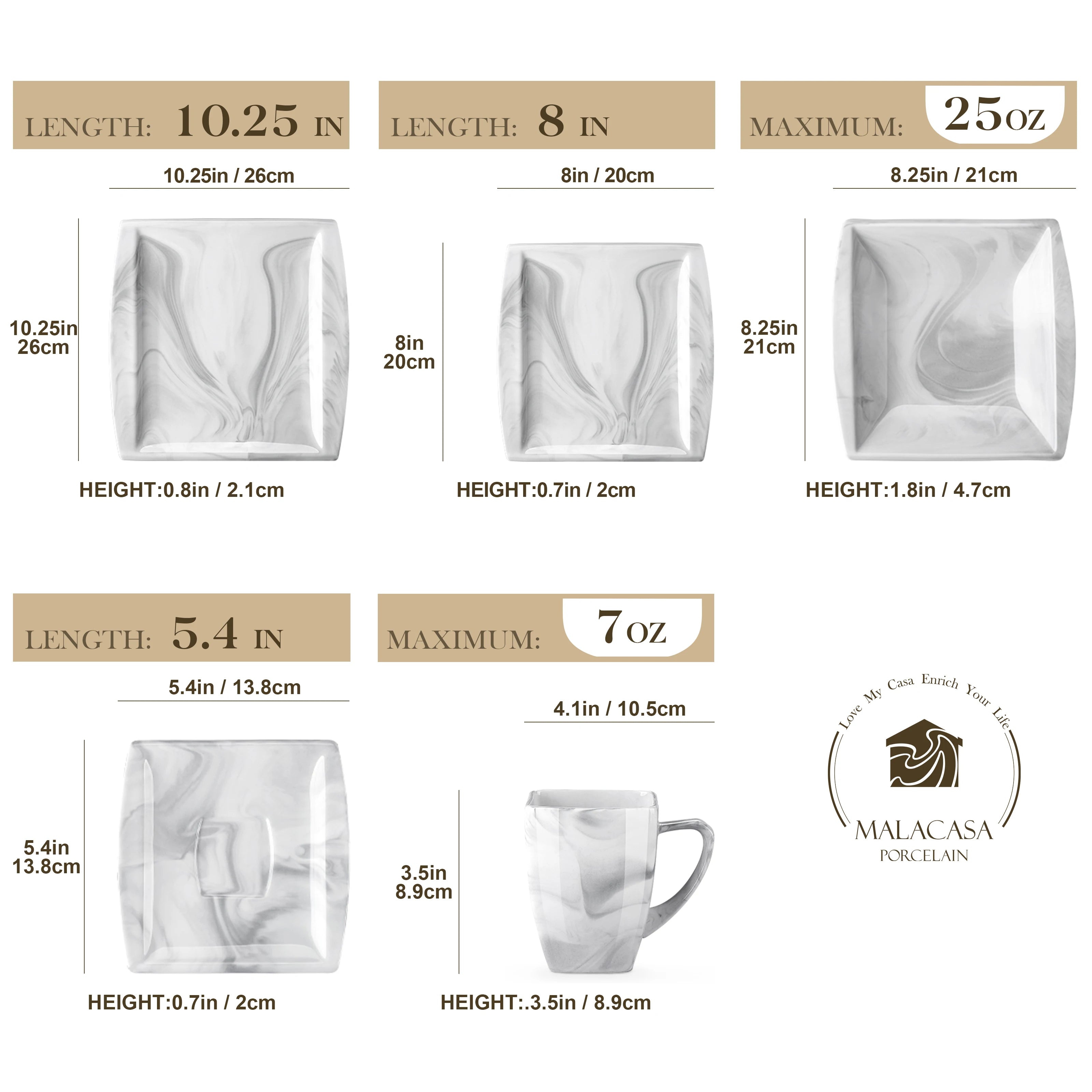 30/60PCS Marble Grey Porcelain Tableware Dinnerware Set with 6PCS Dessert/Soup/Dinner Plate/Cup/Saucer, Service for 12