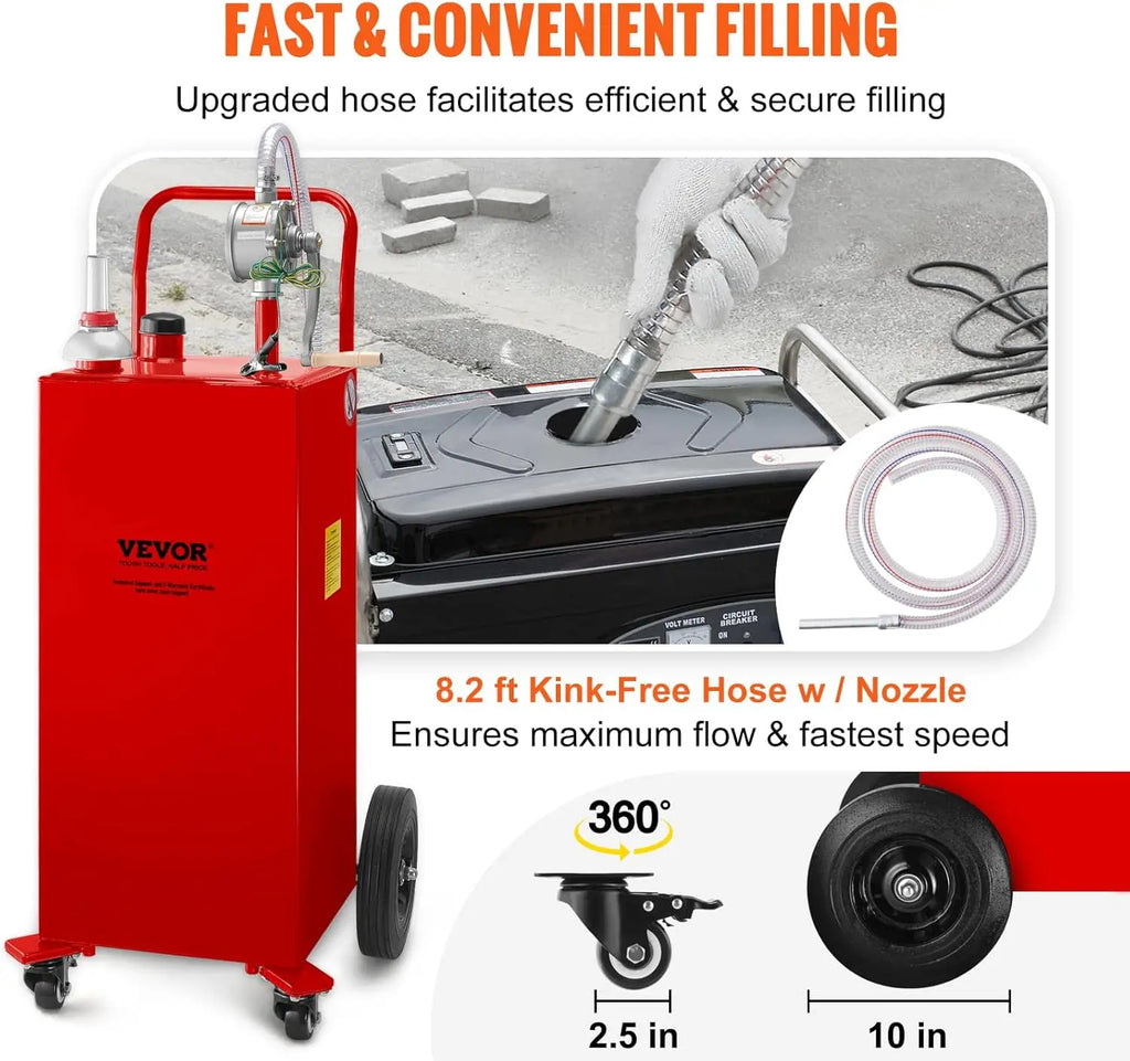 Fuel Caddy 35 Gallon, Gas Storage Tank on 4 Wheels, with Manual Transfer Pump