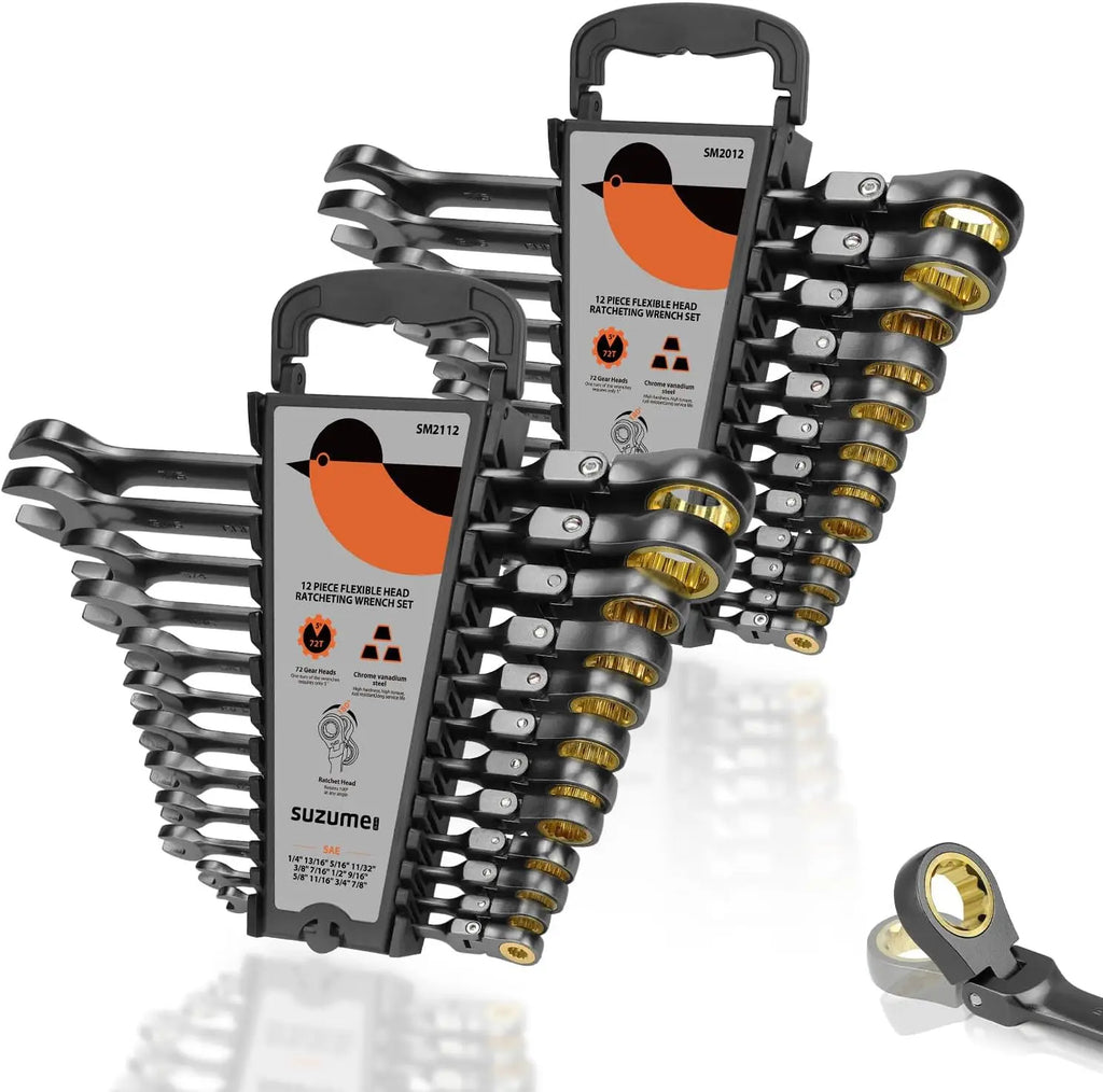 24-Piece Metric & SAE Flex Head Ratcheting Wrench Set, 72 Teeth Cr-V Steel, 180° Rotating Head