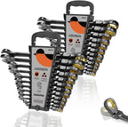 24-Piece Metric & SAE Flex Head Ratcheting Wrench Set, 72 Teeth Cr-V Steel, 180° Rotating Head
