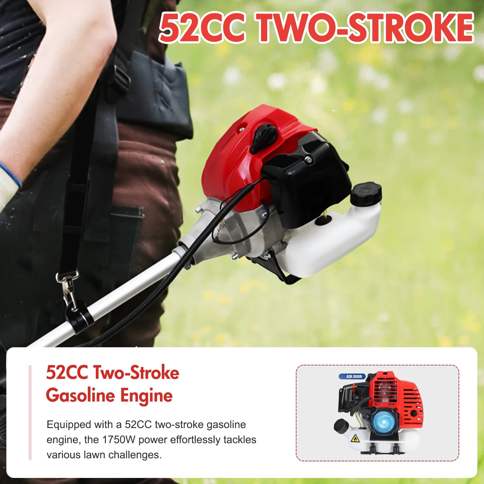 52cc  2-Stroke 4-in-1 Adjustable Straight Shaft Gas Power Weed Eater with 4 Trimmer Heads