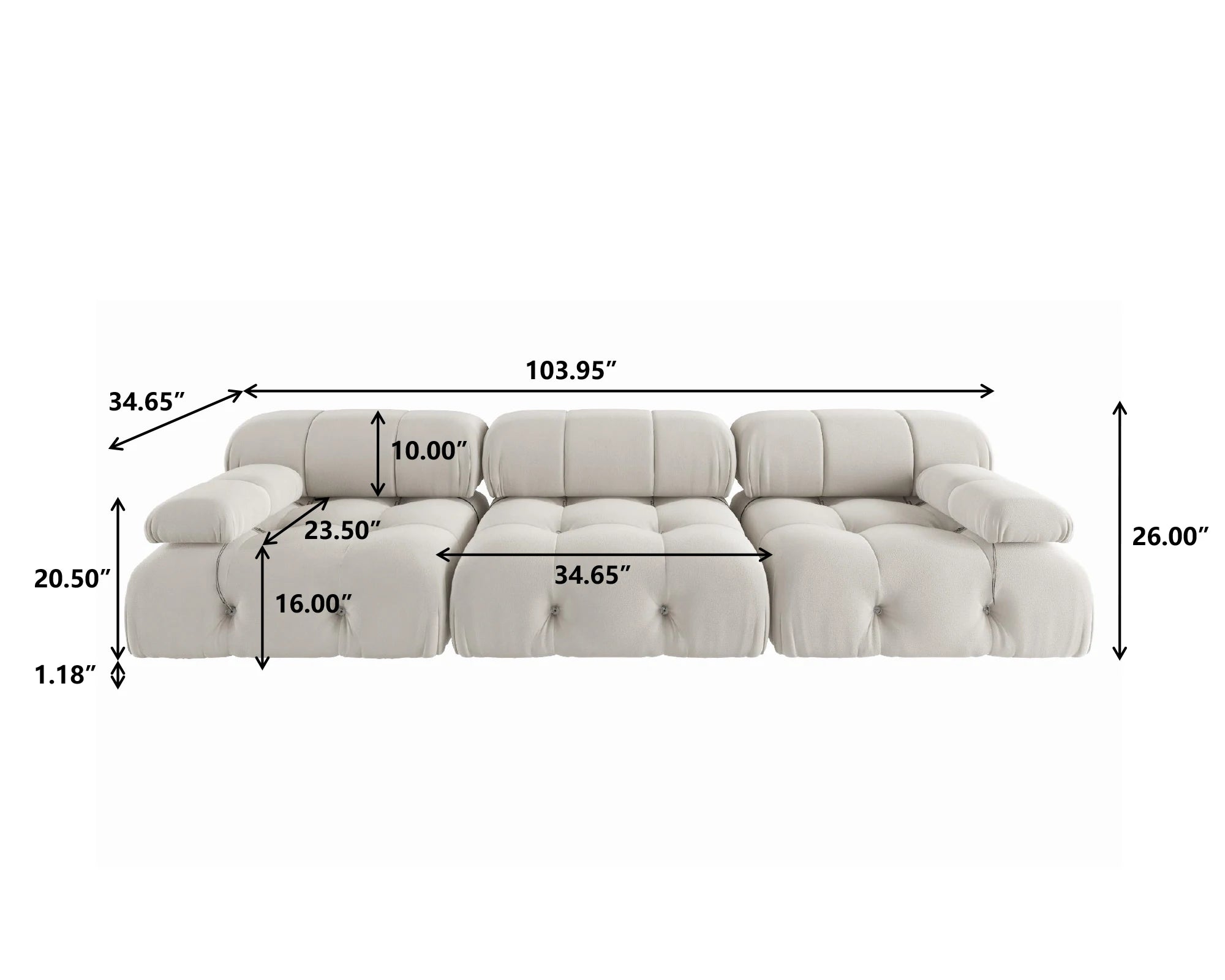 104" Modern Velvet Convertible Couches 3 Seats