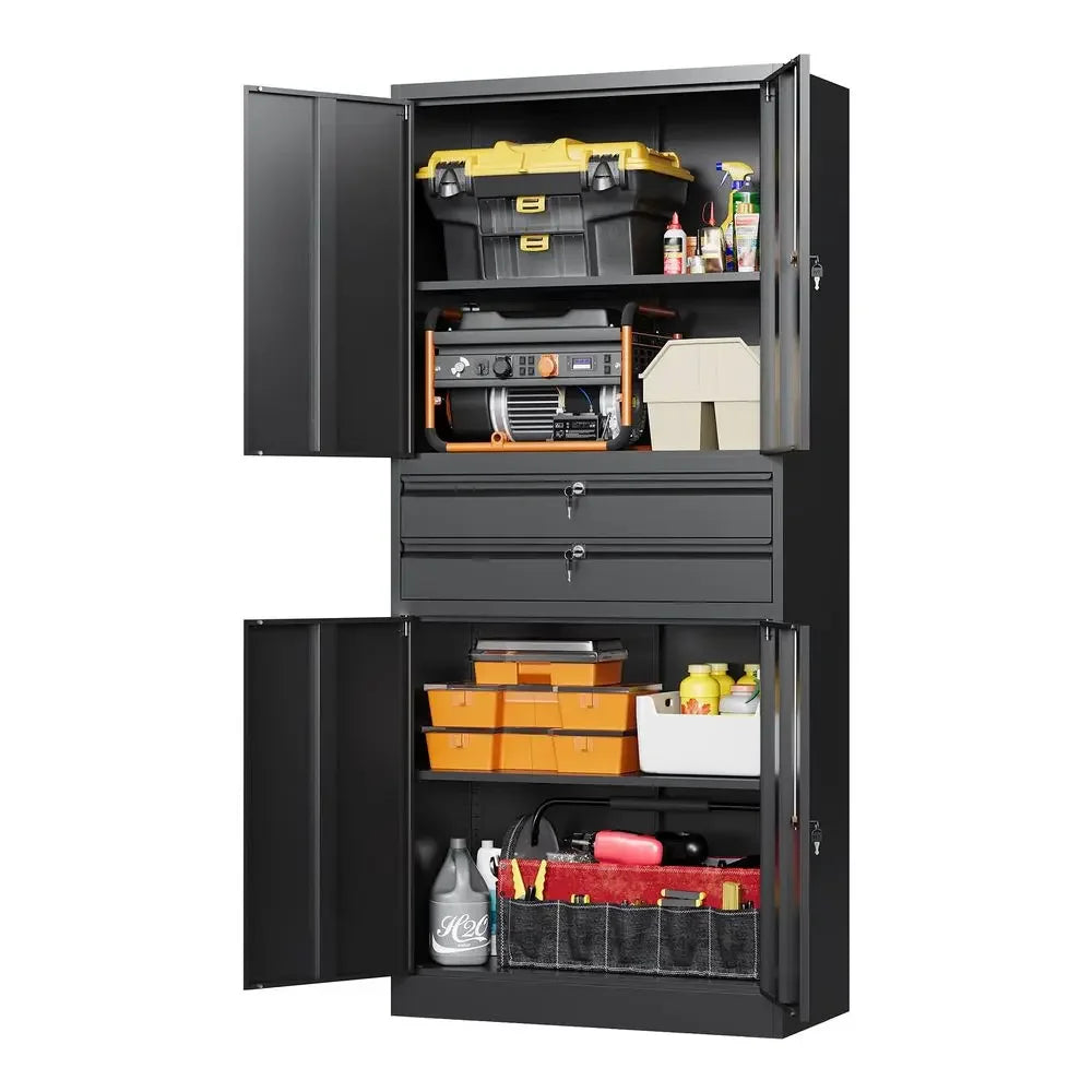 Metal Garage Storage Cabinet,71 Heavy Duty Steel Tool Cabinet with 4 Door LockAdjustable Shelves and 2 Drawer