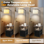 Reading Floor Lamp with Table, Charging Ports and Drawers