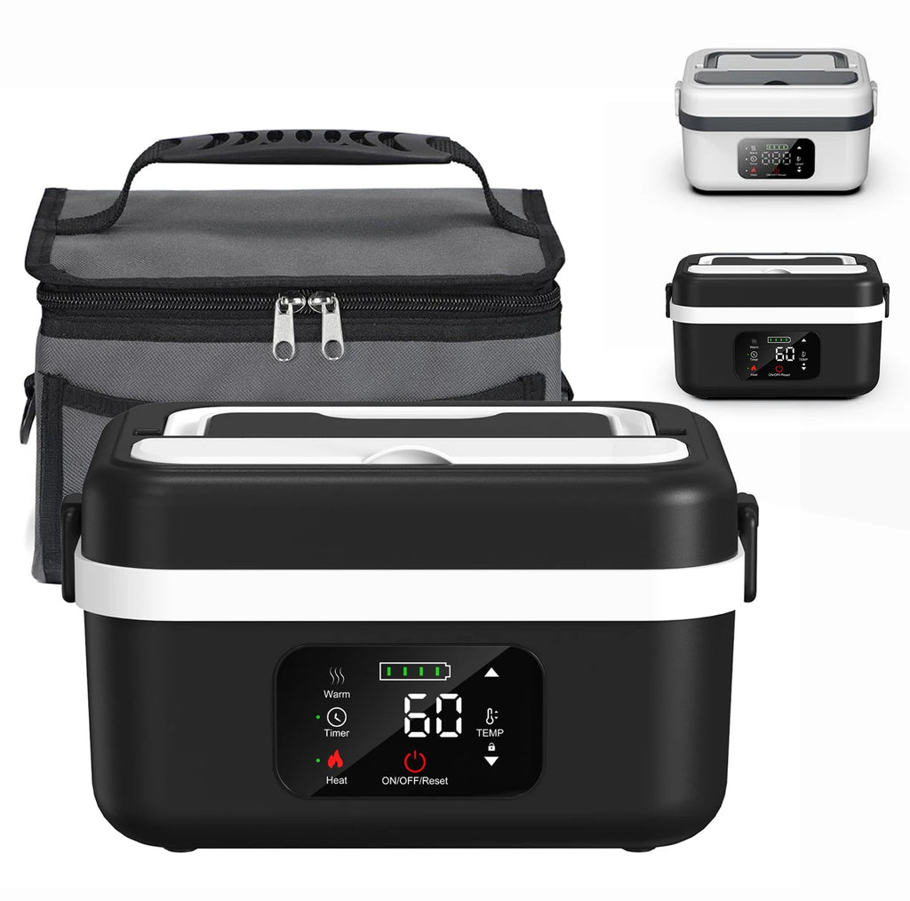 Wireless Electric Insulated Lunch Box - Built-in 8000mAh Battery, 60W Heating Lunch Box 1L Stainless Steel Lunch Box Food Warmer