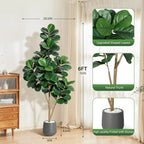 4FT/5FT/6FT/7FT Fiddle Leaf Fig Tree Artificial with Leaves, Realistic Faux Ficus