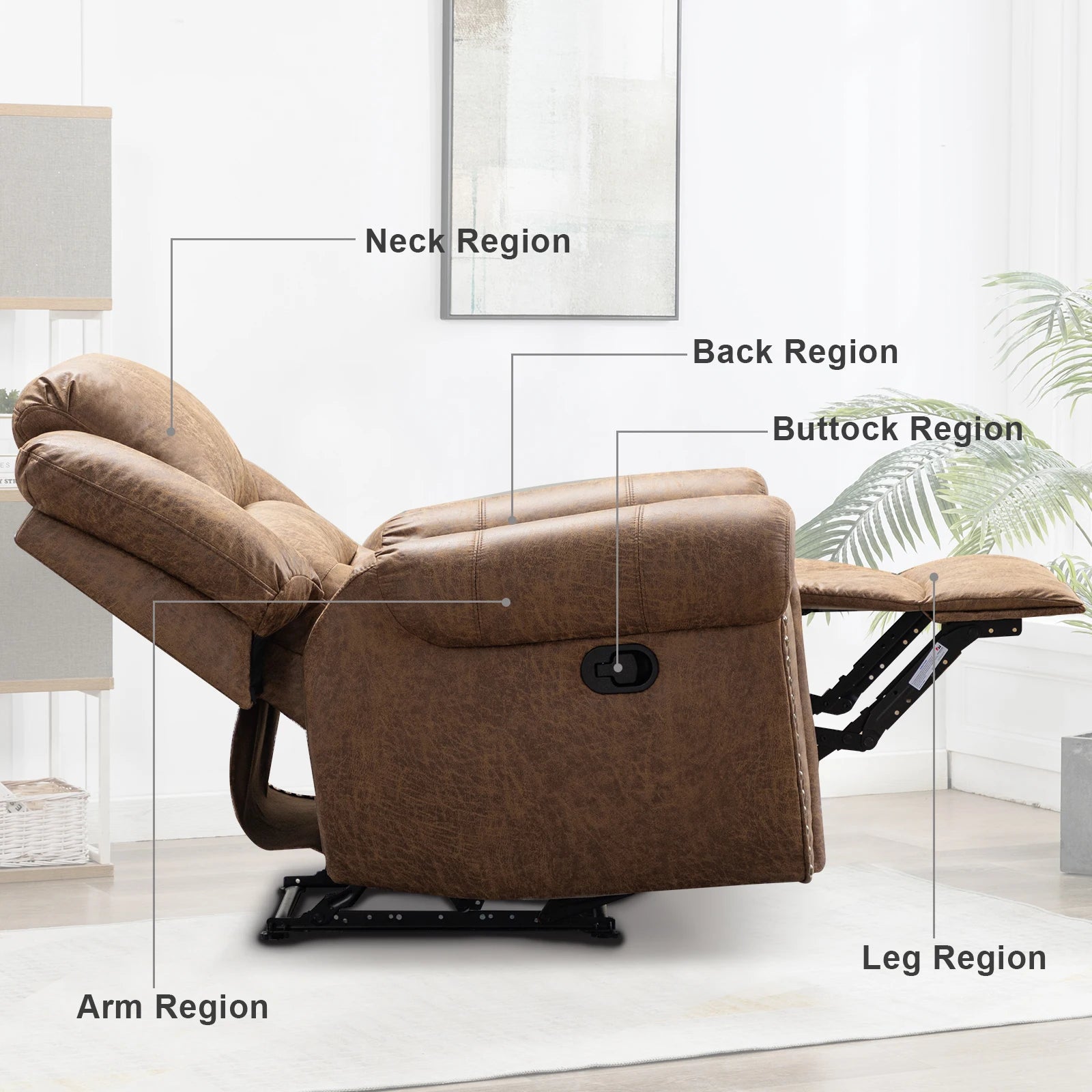 Manual Leather Recliner Chair, Classic and Traditional Recliner Chair with Comfortable Arms