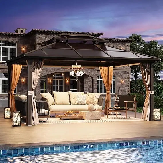 12' x 16' Gazebo Polycarbonate Double Roof Canopy Outdoor Aluminum Frame Pergola