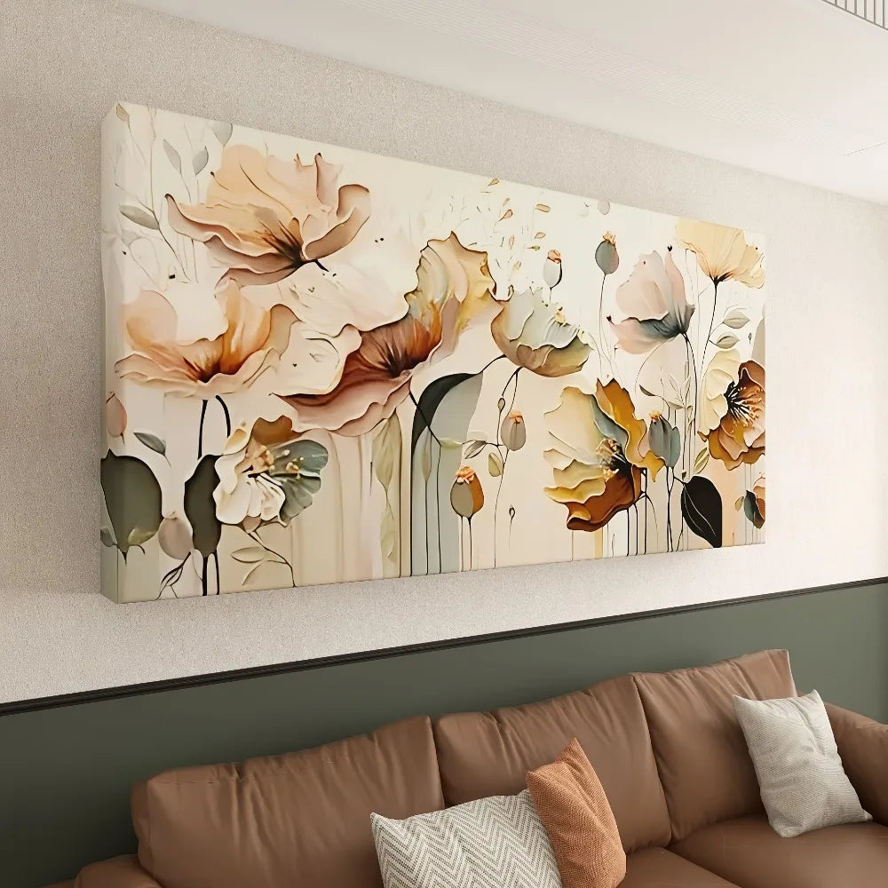 Abstract floral canvas art, high quality pine frame 1.5 "thick frame print, with flowy petal and leaf design