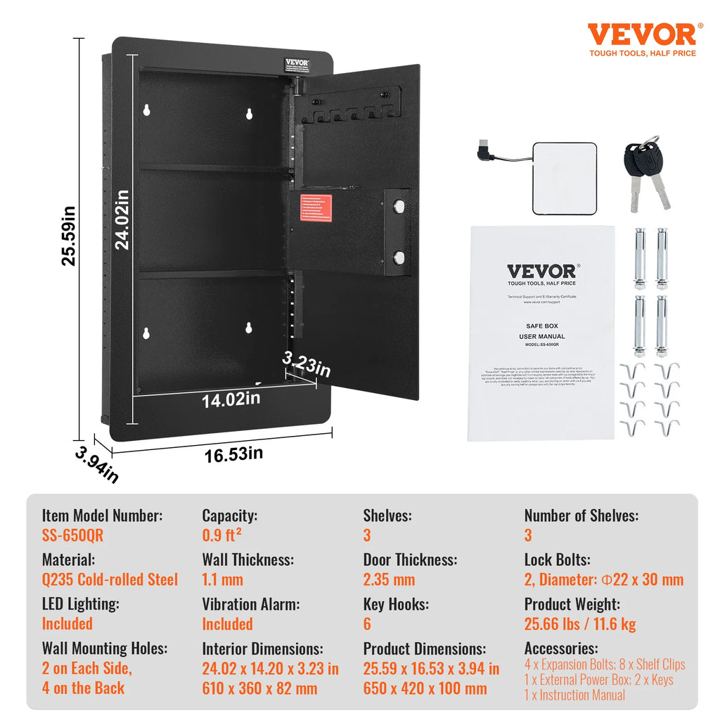 Tall Wall Safe 3/4-Tier Hidden Wall Safe w/ Keypad