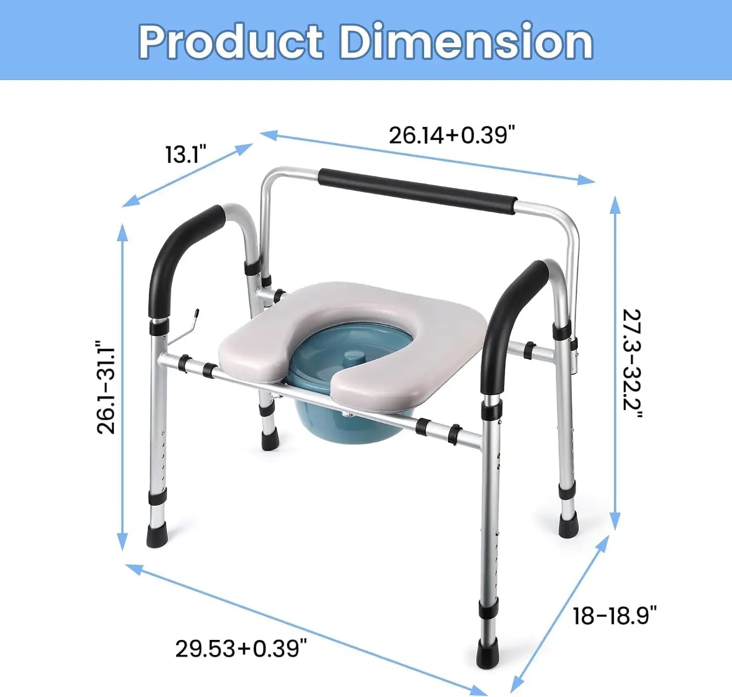 Adjustable Raised Toilet Seat Back and Handles, 500lbs Capacity