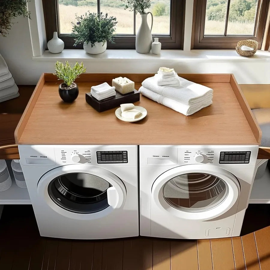 Wood Laundry Table Top Organizer for Washing Machine Dryer Set