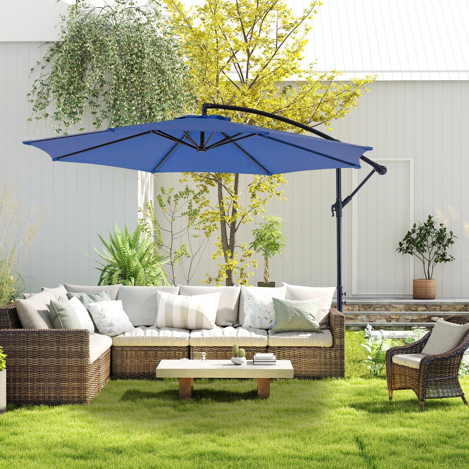 10FT Outdoor Patio Umbrella Hanging Cantilever with Easy Tilt Adjustment UV Protection 8 Sturdy Ribs