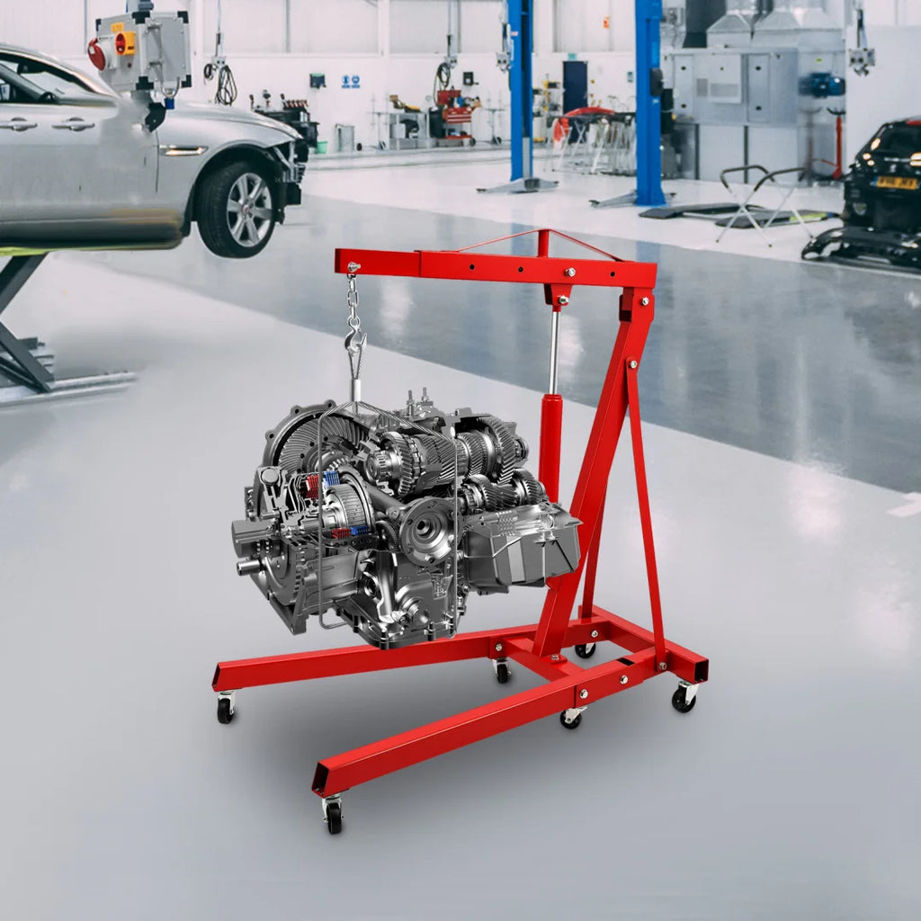 2 Ton Foldable Shop Crane & Hoist | Hydraulic Lift for Engine, Transmission & Axle | Max 6.89ft Height, Heavy Duty Steel Trolley