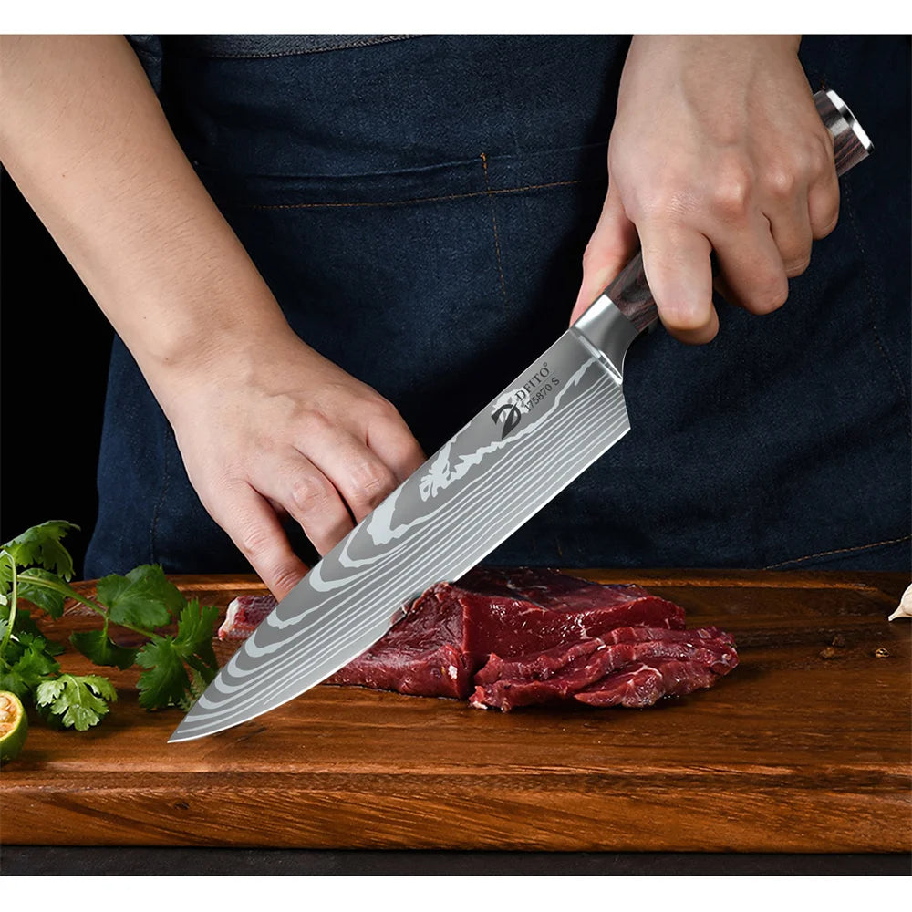 Damascus Stainless Steel Chef Utility Paring Boning Cleaver Slicing Santoku with Nylon Bag