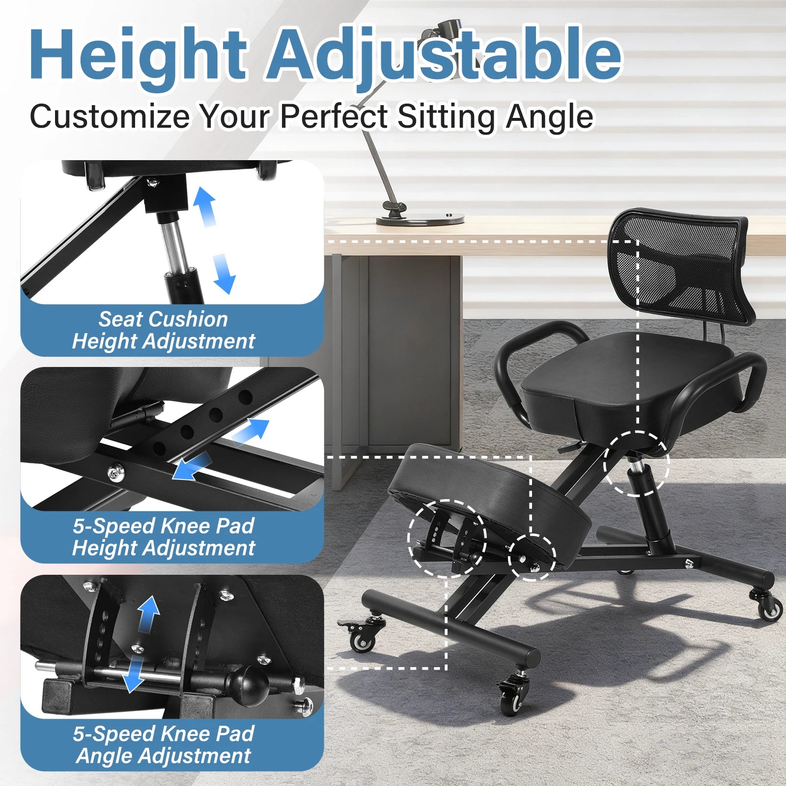 Kneeling Chair with Back Support, Height Adjustable Kneeling Chair for Men, Women, Children