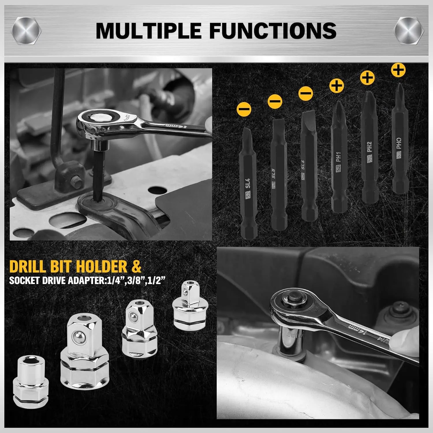 33-Piece Ratchet Wrench Set with SAE & Metric Sizes, 72-Tooth Gear, CR-V Steel, and Organizer Case for Mechanics & DIY