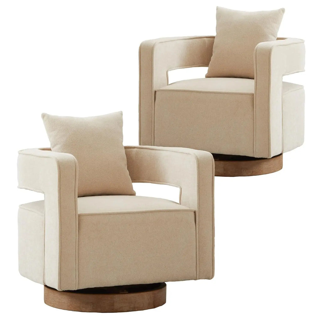 Upholstered Swivel Accent Chair Set of 2 Linen Open Back Barrel Chair with Pillow