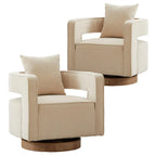 Upholstered Swivel Accent Chair Set of 2 Linen Open Back Barrel Chair with Pillow