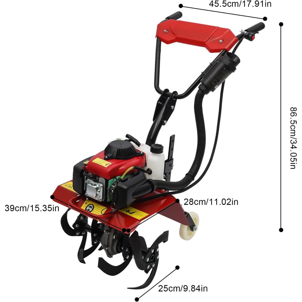 Full-Size Front Tine Tiller, 63cc Air-Cooled 4-Stroke Gasoline Engine for Garden, Soil Cultivation