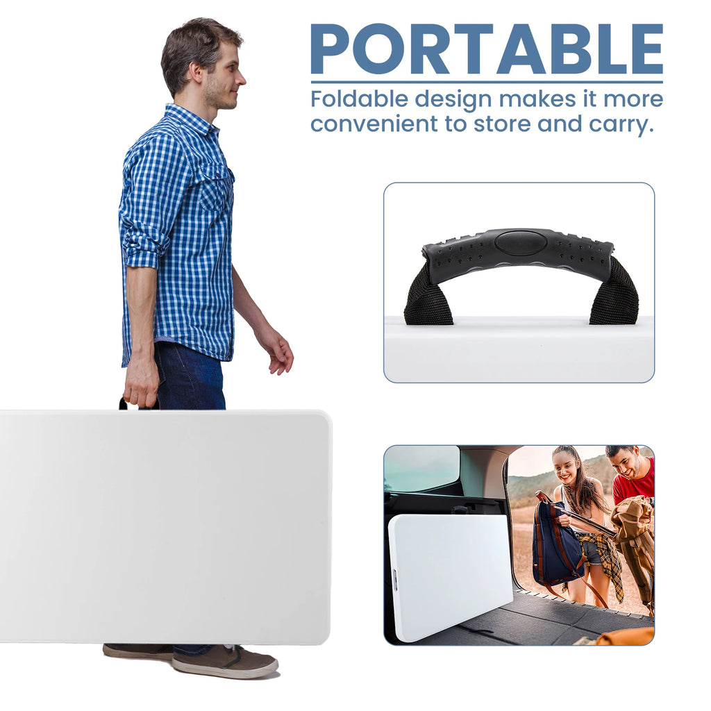 4/6/8 FT Portable Folding Outdoor Indoor Heavy Duty Table with Carrying Handle Safety Lock For Camping Picnic Dining