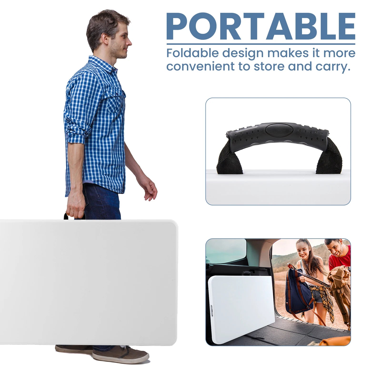 4/6/8 FT Portable Folding Outdoor Indoor Heavy Duty Table with Carrying Handle Safety Lock For Camping Picnic Dining