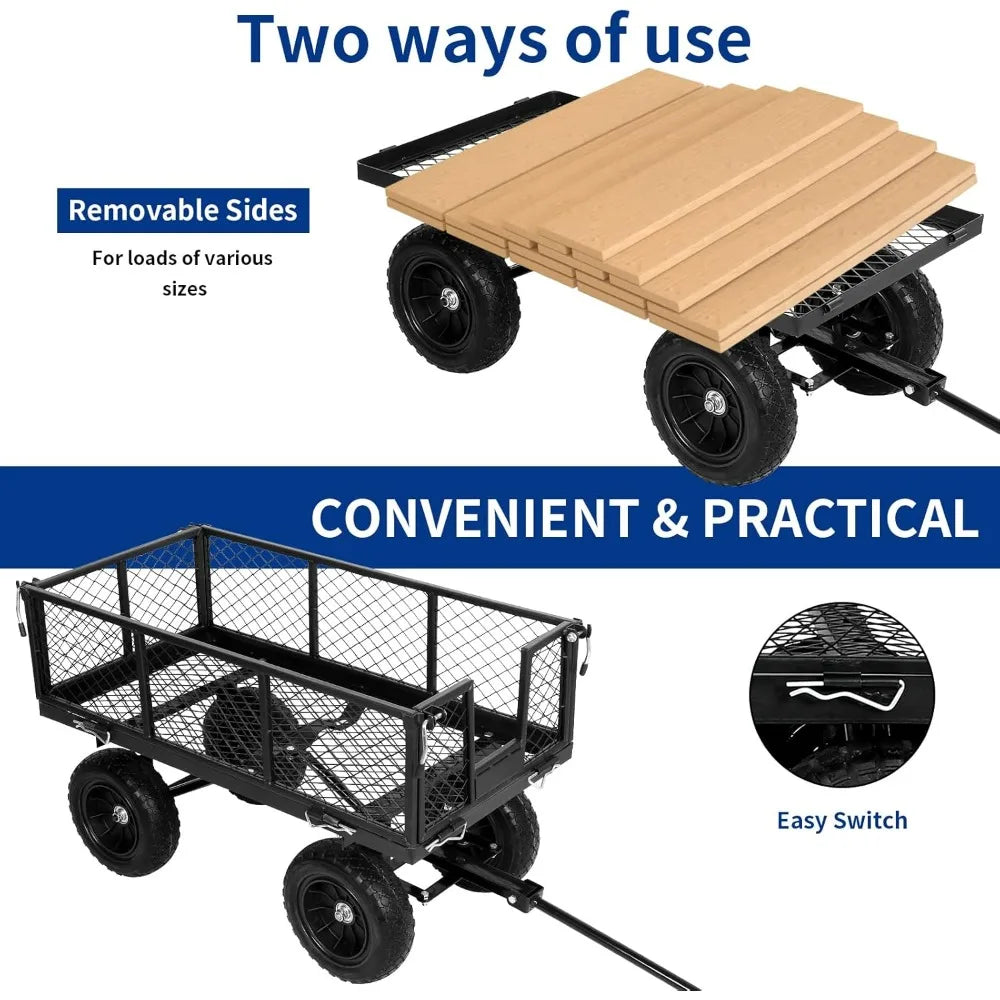 400 lbs 10" Flat Free Tires Steel Garden Cart with 180° Rotating Handle and Removable Sides