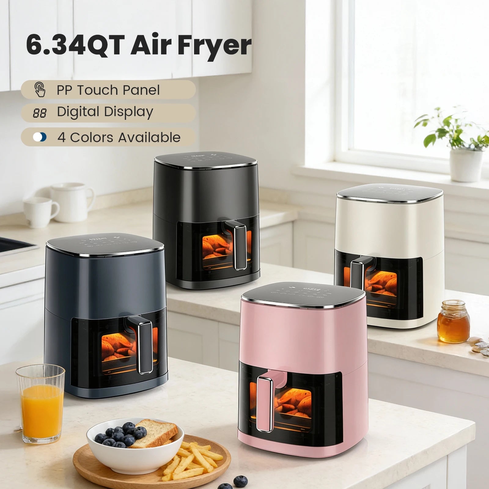 6 Quart Electric Air Fryer with Window Square 400F 12-in-1 Air Fry