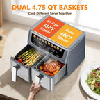 10-in-1 Air Fryer 9.5 QT, Large Airfryer with with 2 Independent Frying Baskets, Sync Finish & Match Cook, Shake Reminder