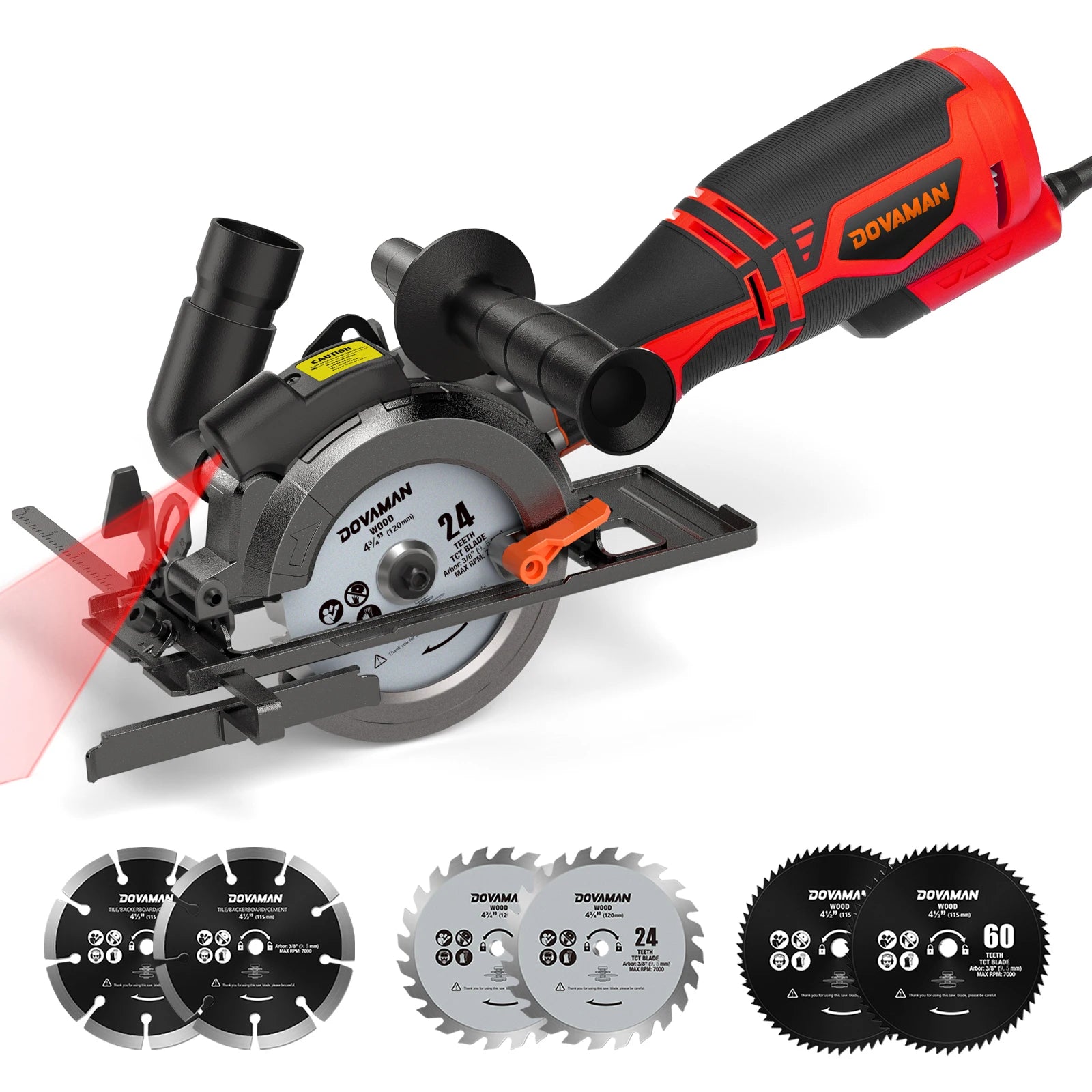 4-1/2" Circular Saw, Laser Guide, Metal Handle, 6 Blades, 1-11/16"(90°) Cut Depth, for Wood, Metal & Tile