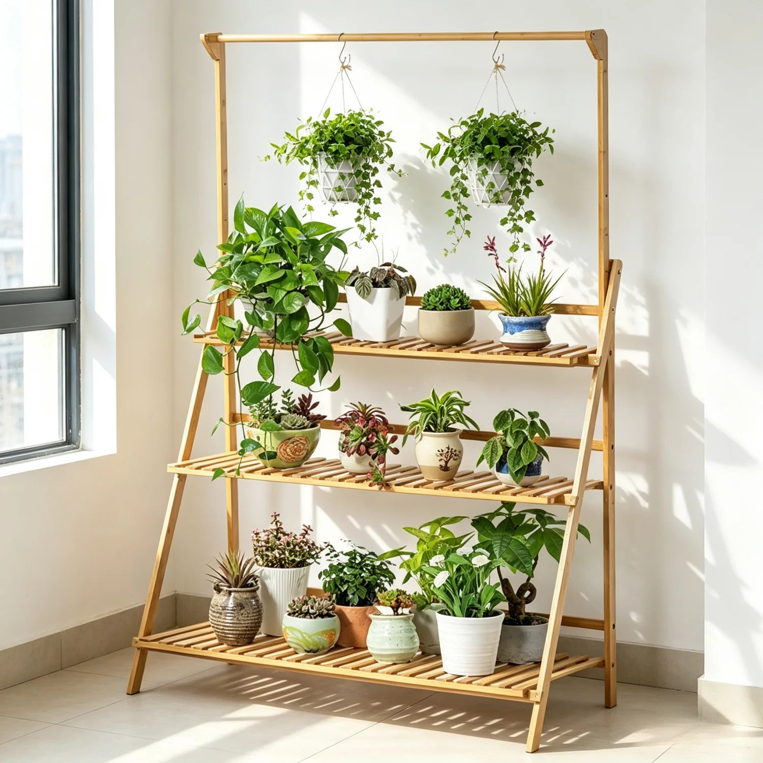 70/100cm Bamboo Plant Stand Folding 3 Tier Flower Pot Display Shelf Indoor Outdoor Ladder Garden Rack