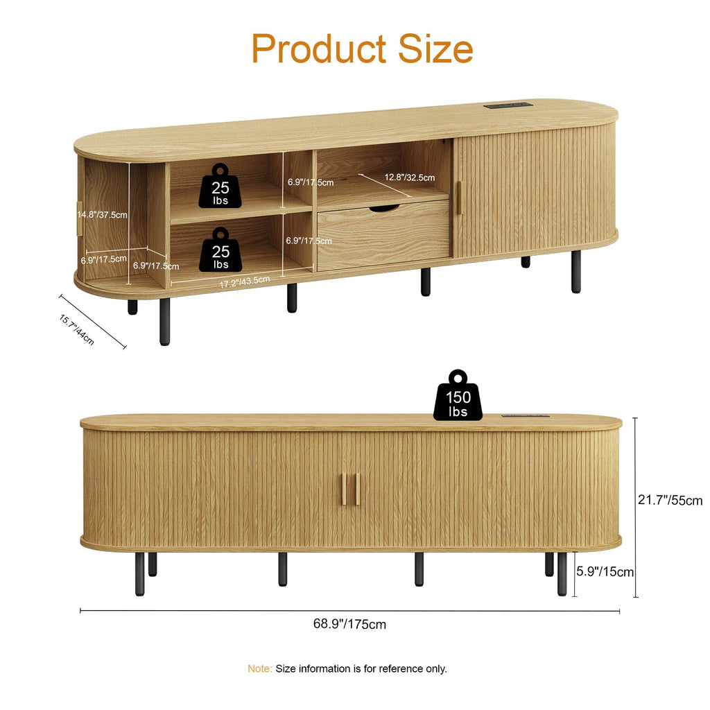 69" TV Stand w/ Power Outlet for TVs up to 80", Entertainment Center w/ Storage & Drawer, TV Console w/ Adjustable Shelves