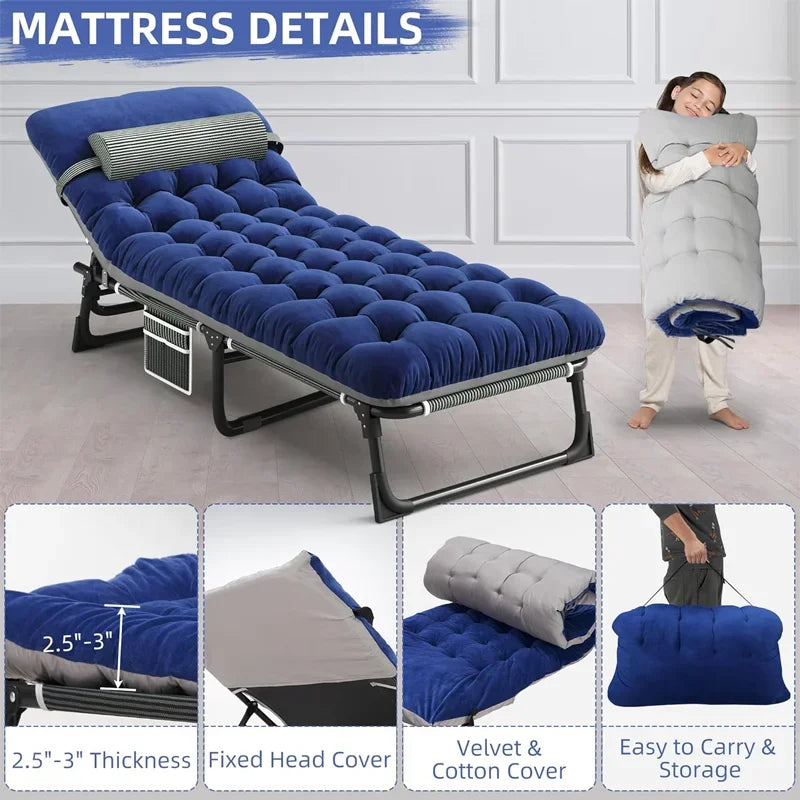 4-Position Folding Camping Bed Hold up 330lbs, With Mattress