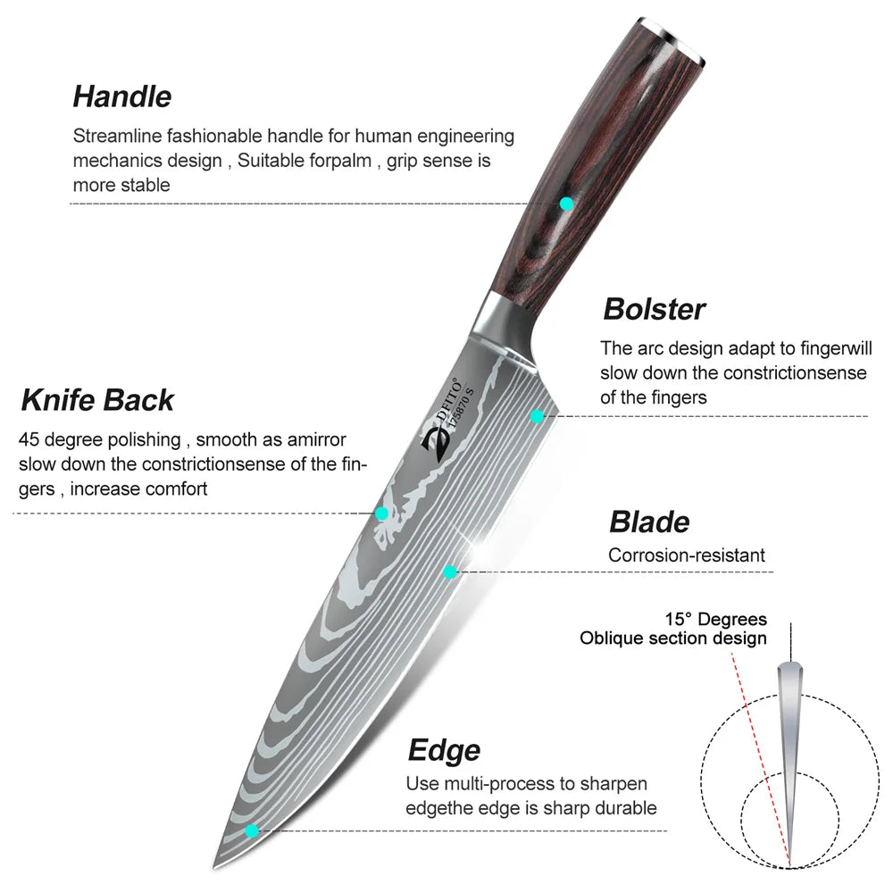 Damascus Stainless Steel Chef Utility Paring Boning Cleaver Slicing Santoku with Nylon Bag
