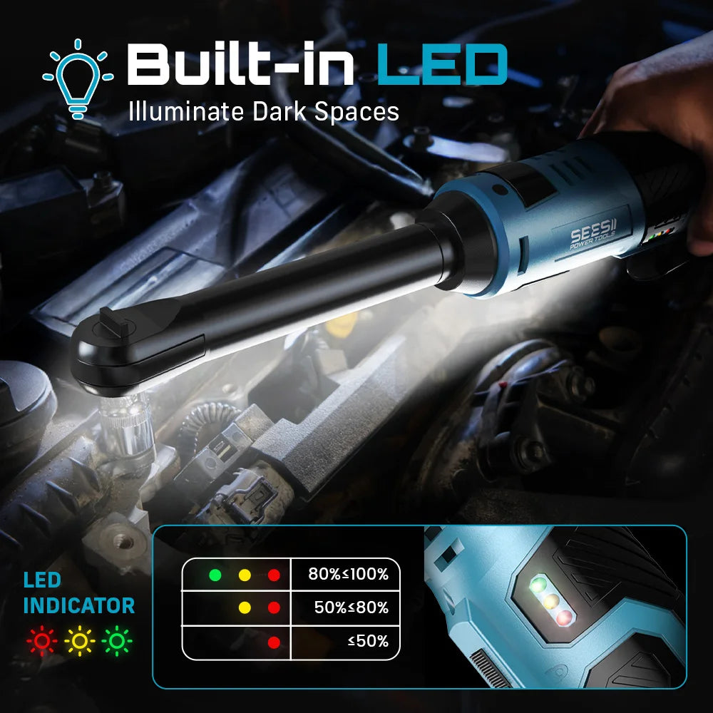 6" Extended Ratchet Wrench 3/8"Cordless Electric Wrench 55Nm 12V Rechargeable