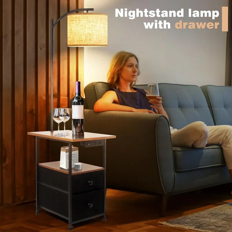 Reading Floor Lamp with Table, Charging Ports and Drawers