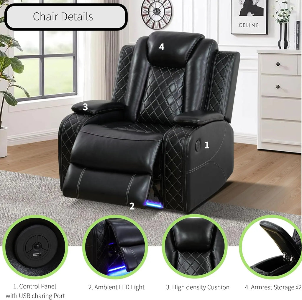 Power Recliner Sofa Sectional Sofa with LED Light for Living Room
