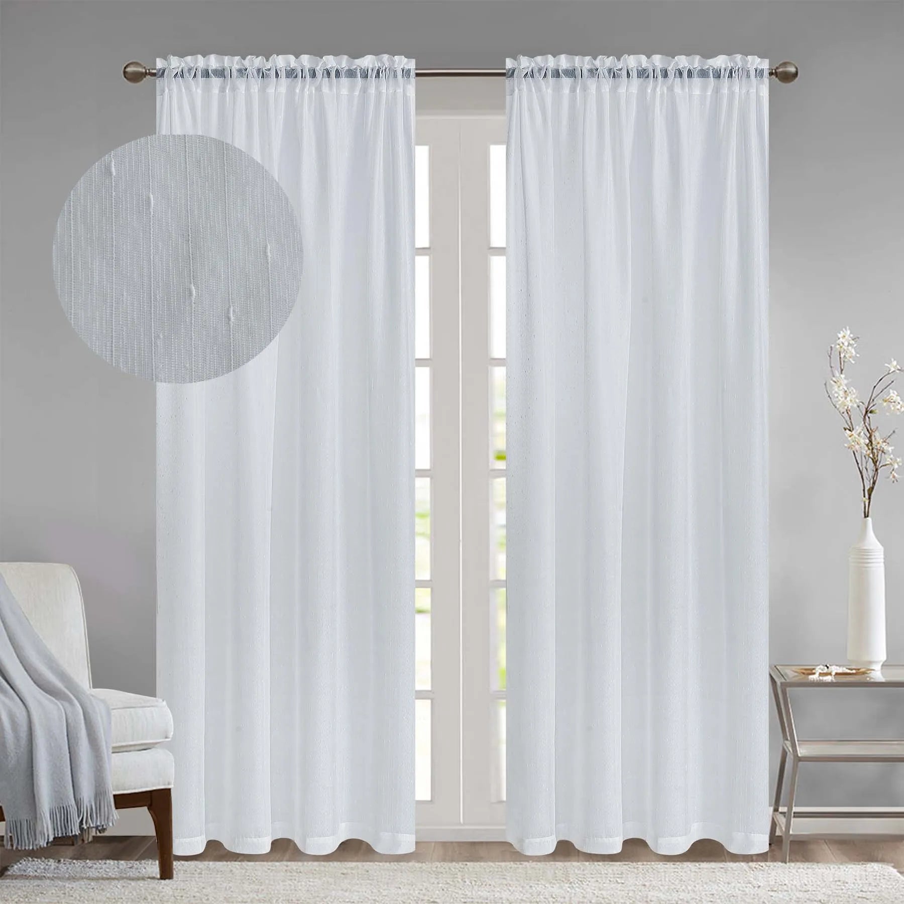 2PCS  Rod Pocket type Tulle Sheer Voile with window curtains