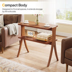 Narrow End Table with 2-Tier Storage Shelf and Solid Wood Legs, Slim Bedside Table