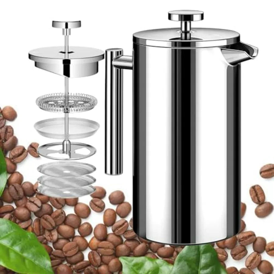 Large French Press Coffee Maker 50oz (1.5L), 304 Stainless Steel Double Wall Insulated Press for Camping, Backpacking